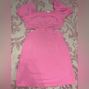Hazel & Olive Fitted Pink Mini Dress Side Cutout and Puff Sleeves Women’s S